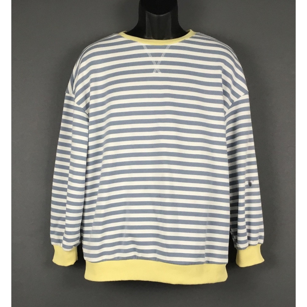 Kissfix Sweatshirt Mens Medium Blue White Striped Pullover Yellow Trim
